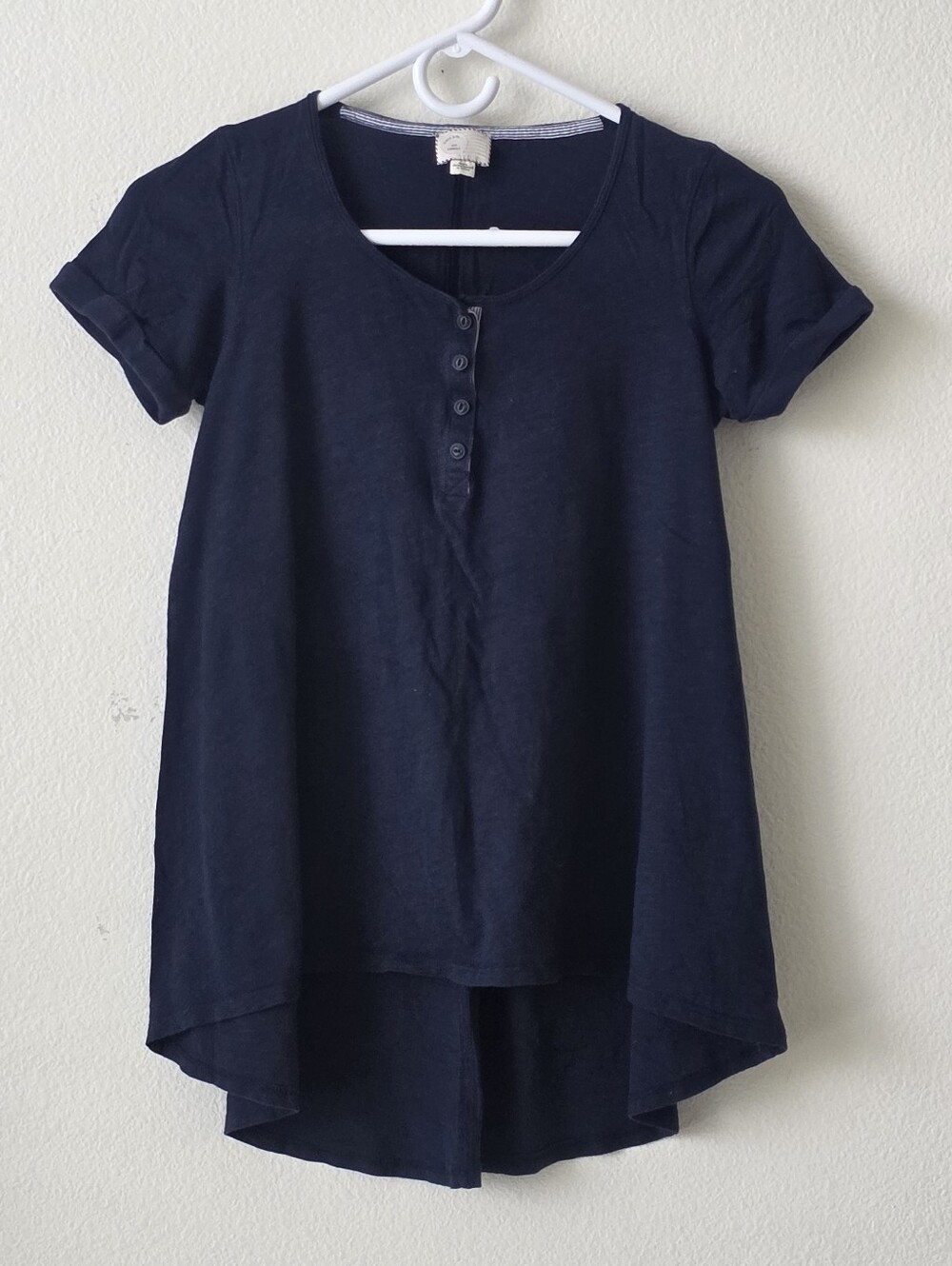Anthropologie Postmark Navy Blue Hi-Low Henley Top
